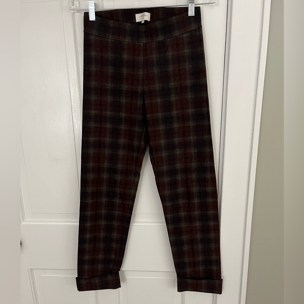 Avenue Montaigne Franco Straight Cropped Cuff Hem Pant Plaid Size 0 Academia